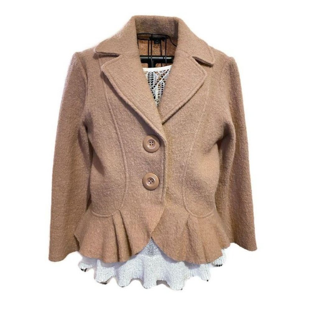 Lisa International Tan 100% Wool Blazer Sz PM Jack